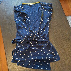 Boden polka dot ruffled wrap shirt